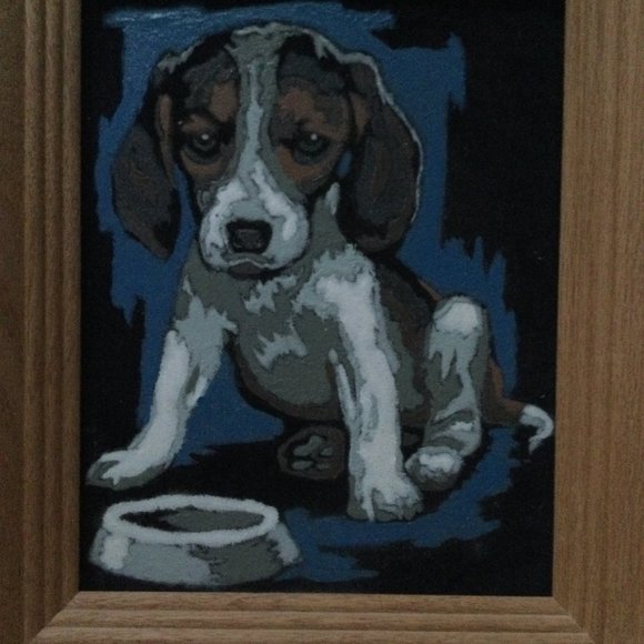 Dog puppy dog pet painting small wood frame eb - Picture 2 of 4
